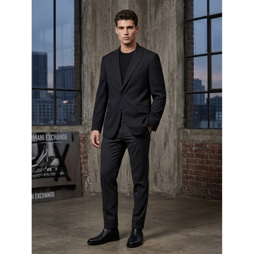 Armani Exchange Mens 44R Black Italian Fabric Cotton Linen Blazer Sport Coat